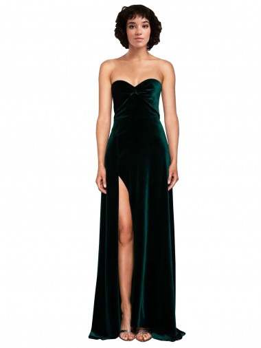 Sweep Train Sleeveless Stretch Velvet Dark Green A-Line Semi Formal Evening Dress for Sale