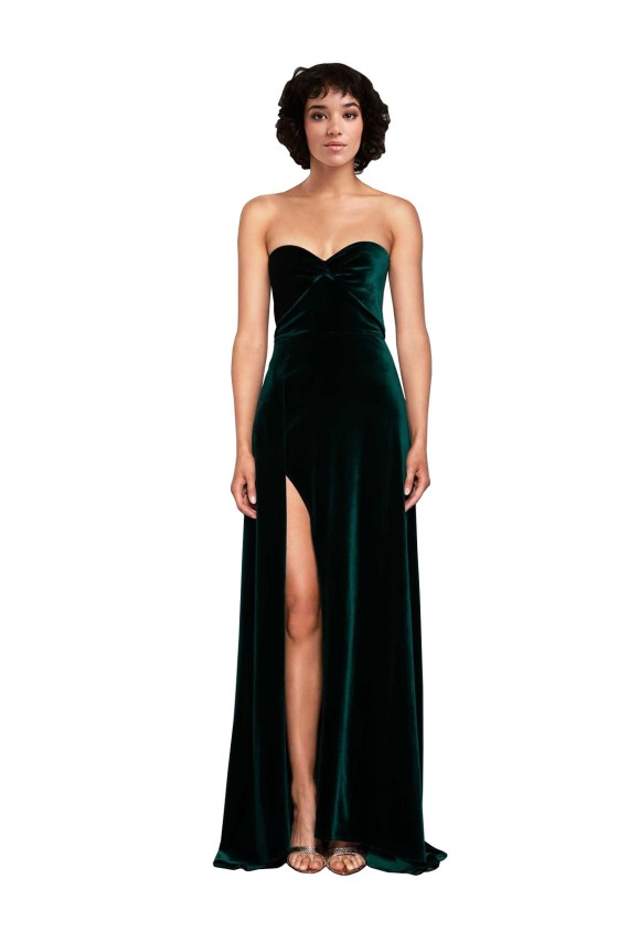 Sweep Train Sleeveless Stretch Velvet Dark Green A-Line Semi Formal Evening Dress