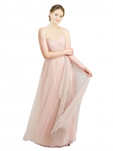 Long Sleeveless Tulle Pink A-Line Evening Dress for Sale