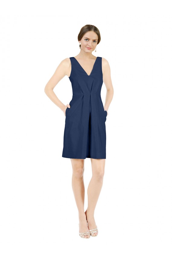 Knee Length Sleeveless Satin Dark Navy A-Line Evening Dress