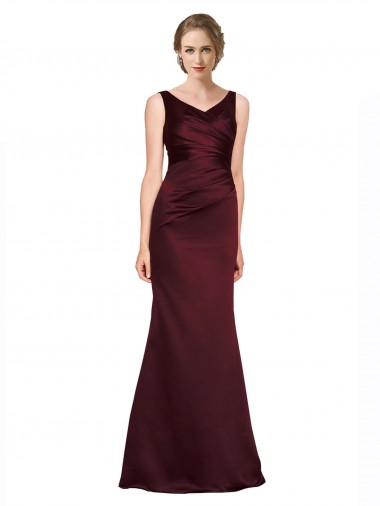 Long Sleeveless Satin Burgundy A-Line Black Tie Evening Dress for Sale