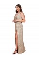 Long Sleeveless Sequin Gold A-Line Black Tie Plus Size Evening Dress