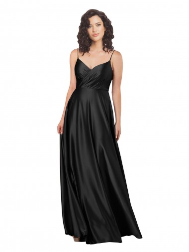 Long Sleeveless Silky Satin Black A-Line Formal Dress for Sale