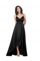Long Sleeveless Silky Satin Black A-Line High Low Evening Dress