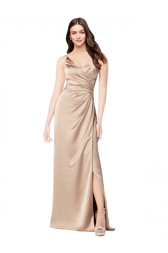 Long Sleeveless Silky Satin Champagne Pink A-Line Formal Evening Dress