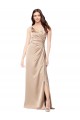 Long Sleeveless Silky Satin Champagne Pink A-Line Formal Evening Dress