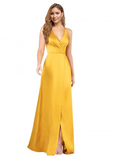 Long Sleeveless Silky Satin A-Line Formal Dress for Sale