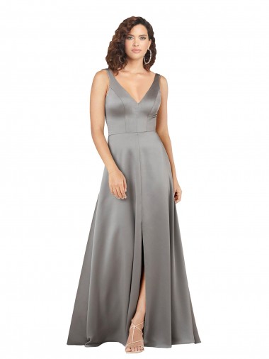 Long Sleeveless Silky Satin Pearl Grey A-Line Formal Evening Dress for Sale
