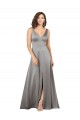 Long Sleeveless Silky Satin Pearl Grey A-Line Formal Evening Dress