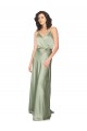 Long Sleeveless Silky Satin Smoke Green A-Line Formal Evening Dress