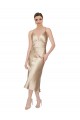 Midi Length Sleeveless Silky Satin A-Line Formal Evening Dress