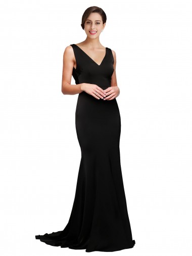 Sweep Train Sleeveless Silky Satin Black A-Line Formal Evening Dress for Sale