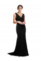 Sweep Train Sleeveless Silky Satin Black A-Line Formal Evening Dress