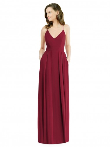 Long Sleeveless Soft Chiffon Burgundy Spaghetti Straps A-Line Semi Formal Evening Dress for Sale