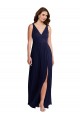 Long Sleeveless Soft Chiffon Dark Navy A-Line Black Tie Evening Dress