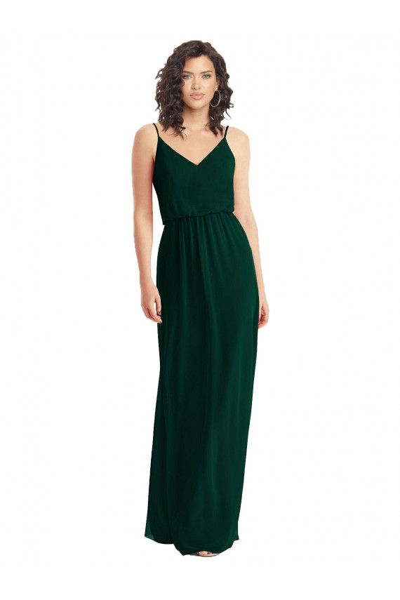 Long Sleeveless Soft Chiffon Ever Green A-Line Semi Formal Evening Dress