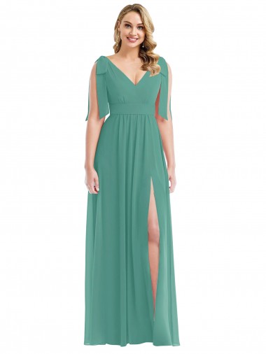 Long Sleeveless Soft Chiffon Icelandic Silver A-Line Semi Formal Evening Dress for Sale