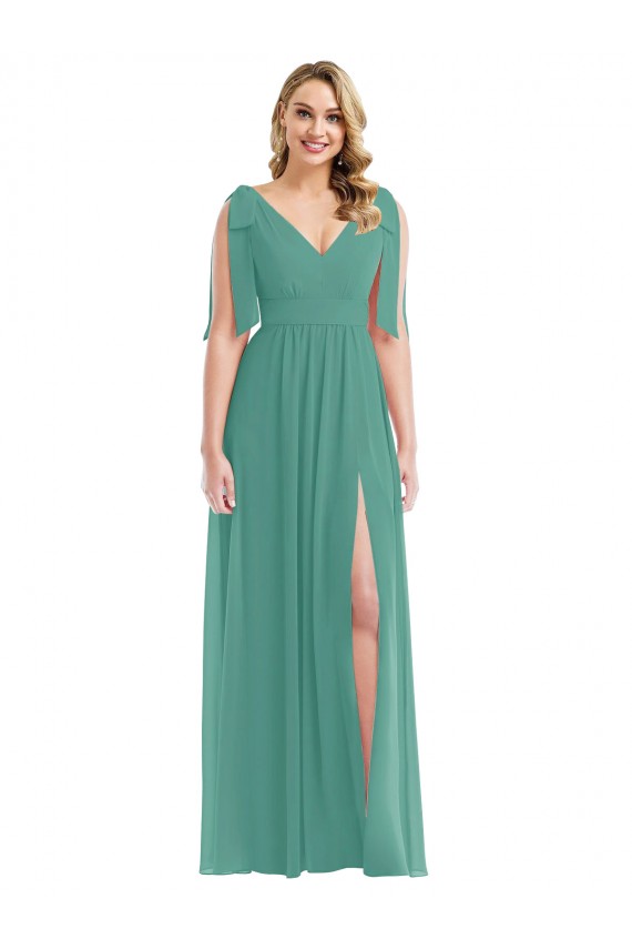 Long Sleeveless Soft Chiffon Icelandic Silver A-Line Semi Formal Evening Dress