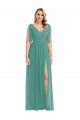 Long Sleeveless Soft Chiffon Icelandic Silver A-Line Semi Formal Evening Dress