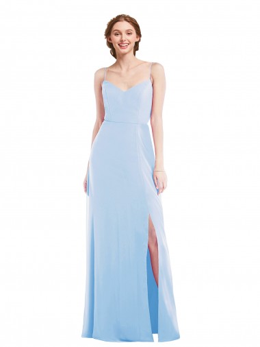 Long Sleeveless Soft Chiffon Light Sky Blue A-Line Formal Evening Dress for Sale