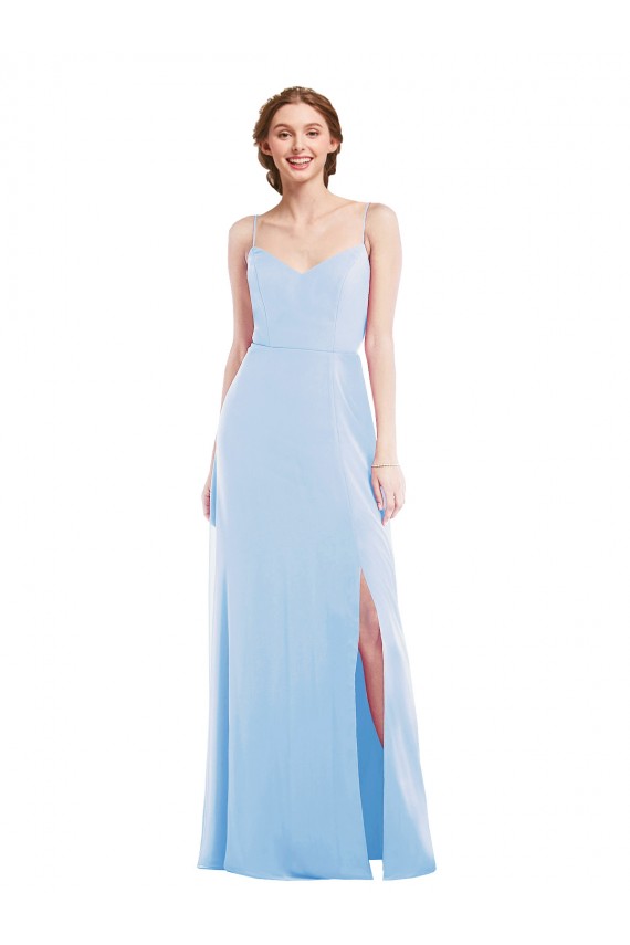 Long Sleeveless Soft Chiffon Light Sky Blue A-Line Formal Evening Dress