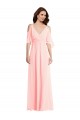 Long Cold Shoulder Soft Chiffon Pink A-Line Semi Formal Evening Dress