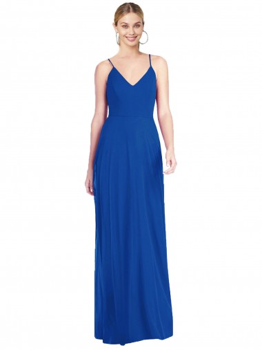 Long Sleeveless Soft Chiffon Royal Blue A-Line Formal Dress for Sale