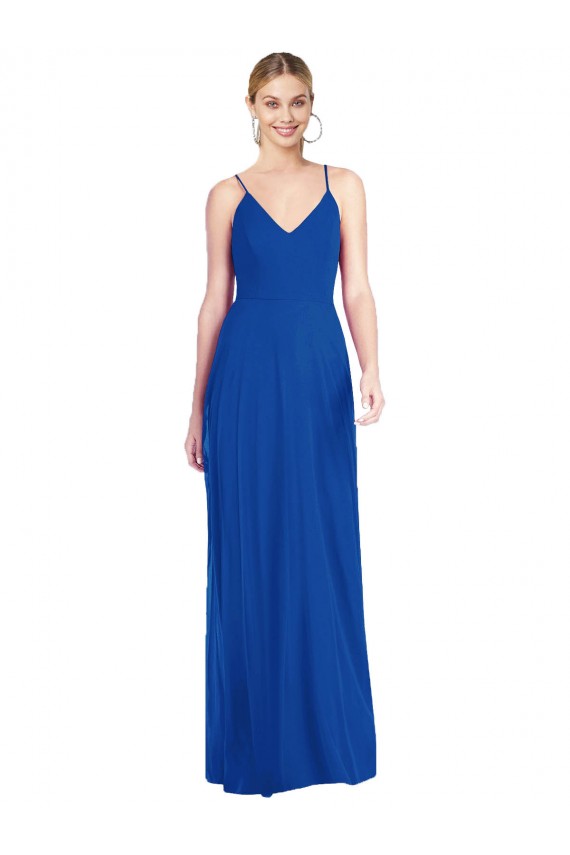 Long Sleeveless Soft Chiffon Royal Blue A-Line Formal Dress