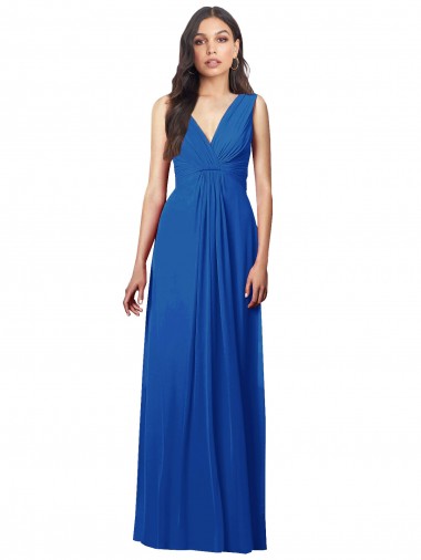 Long Sleeveless Soft Chiffon Royal Blue A-Line Semi Formal Evening Dress for Sale