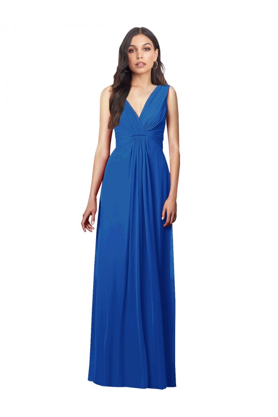 Long Sleeveless Soft Chiffon Royal Blue A-Line Semi Formal Evening Dress