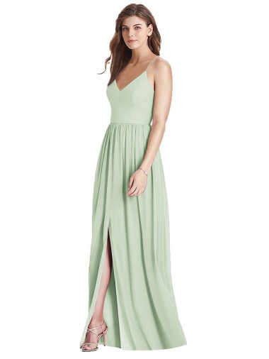 Long Sleeveless Soft Chiffon Sage A-Line Semi Formal Evening Dress for Sale