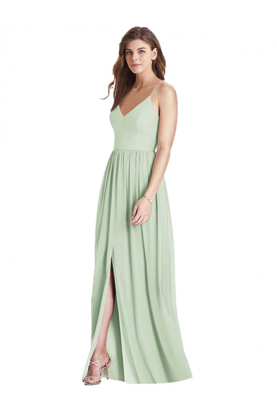 Long Sleeveless Soft Chiffon Sage A-Line Semi Formal Evening Dress