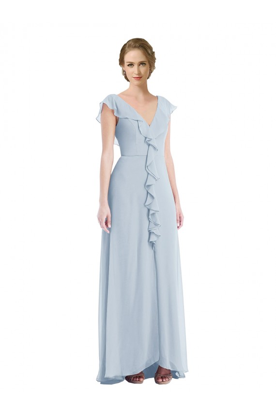 Long Sleeveless Soft Chiffon Sea Glass A-Line Black Tie Evening Dress
