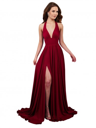 Long Sleeveless Spandex Burgundy A-Line Black Tie Evening Dress for Sale