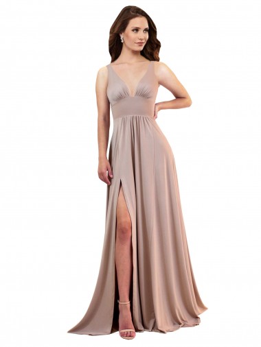 Long Sleeveless Spandex Dusty Pink A-Line Black Tie Evening Dress for Sale