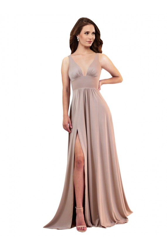Long Sleeveless Spandex Dusty Pink A-Line Black Tie Evening Dress