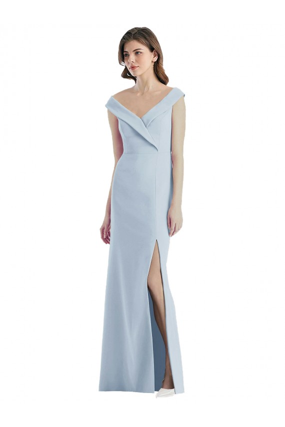 Long Sleeveless Stretch Crepe Light Sky Blue A-Line Black Tie Evening Dress