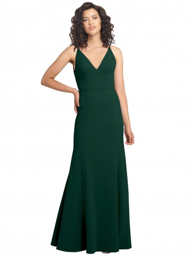 Long Sleeveless Stretch Crepe Midnight Green A-Line Formal Dress for Sale