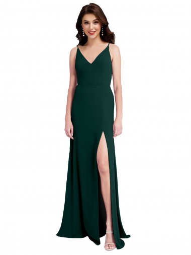 Long Sleeveless Stretch Crepe Midnight Green A-Line Formal Evening Dress for Sale