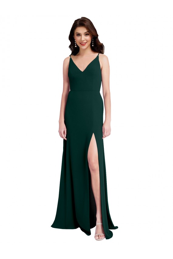 Long Sleeveless Stretch Crepe Midnight Green A-Line Formal Evening Dress