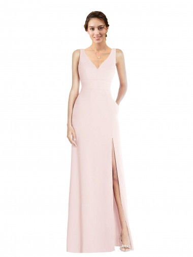 Long Sleeveless Stretch Crepe Pink A-Line Black Tie Evening Dress for Sale