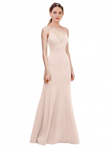 Long Sleeveless Stretch Crepe Pink A-Line Formal Dress for Sale