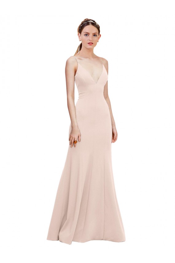 Long Sleeveless Stretch Crepe Pink A-Line Formal Dress