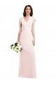 Long Cap Sleeves Stretch Crepe Pink A-Line Formal Evening Dress