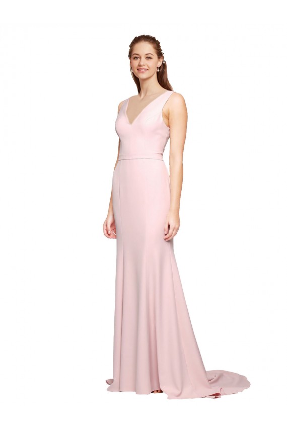 Sweep Train Sleeveless Stretch Crepe Pink A-Line Black Tie Evening Dress