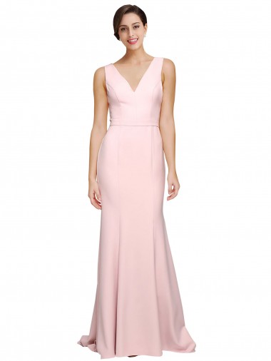 Sweep Train Sleeveless Stretch Crepe Pink A-Line Semi Formal Evening Dress for Sale