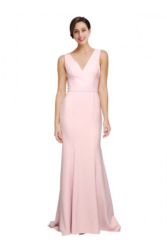 Sweep Train Sleeveless Stretch Crepe Pink A-Line Semi Formal Evening Dress