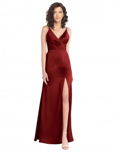 Long Sleeveless Stretch Satin Burgundy A-Line Formal Dress for Sale