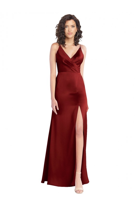 Long Sleeveless Stretch Satin Burgundy A-Line Formal Dress