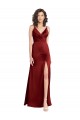 Long Sleeveless Stretch Satin Burgundy A-Line Formal Dress